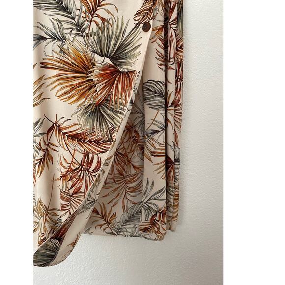 Primark Size 8 Brown Tan Palm Leaves Print Side Slit Button Midi Skirt Vintage - Picture 3 of 9
